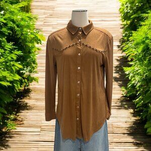 Ellison Western Faux Suede Blouse Studded Yoke Cowgirl Rodeo Retro Prairie Fall